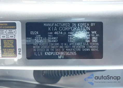 2024 Kia Sportage Lx из США, поврежденный, VIN KNDPU3DF8R7302935